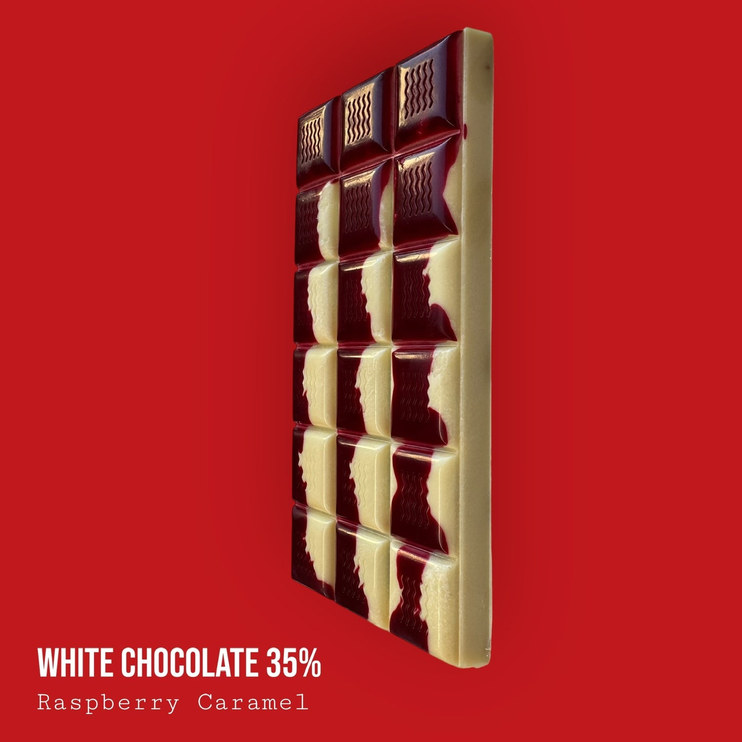 White Chocolate 35% Raspberry Caramel Bar 120g