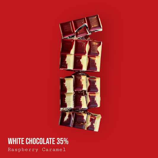 White Chocolate 35% Raspberry Caramel Bar 120g